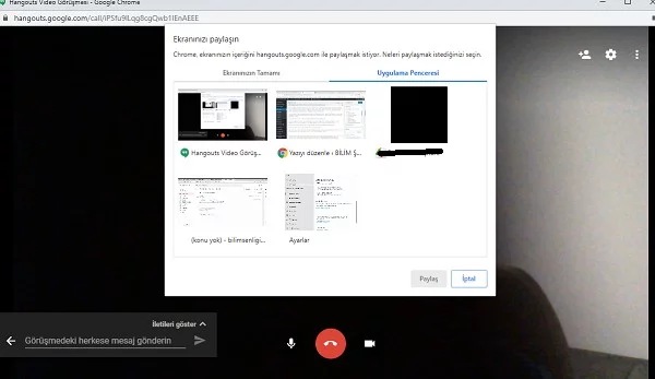 Google Hangouts uygulama penceresi Bilim Şenliği