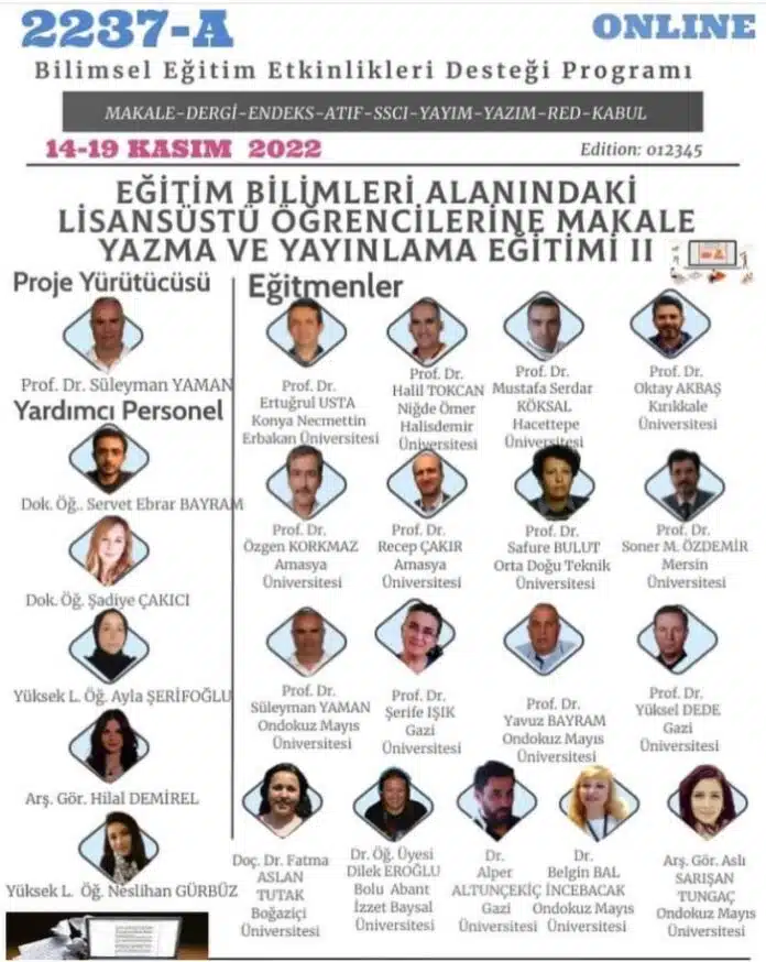 TÜBİTAK 2237-A Eğitim Bilimleri Alanındaki Lisansüstü Öğrencilerine Makale Yazma Eğitimi II Makale Yazma Eğitimi