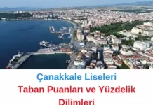 Çanakkale Liseleri Taban Puanları 2024 1. Tercih LGS MEB Çanakkale Liseleri