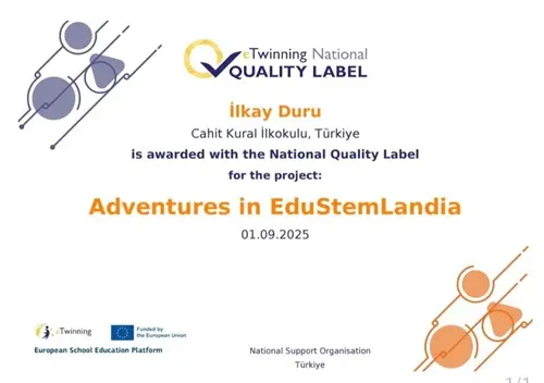 Cahit Kural İlkokulu sınıf öğretmeni İlkay DURU ve öğrencileri, yürüttükleri uluslararası 3 farklı eTwinning projesiyle 3 ayrı ödül kazanarak büyük bir başarıya imza attılar. 2 Adventures in EduStemLandia