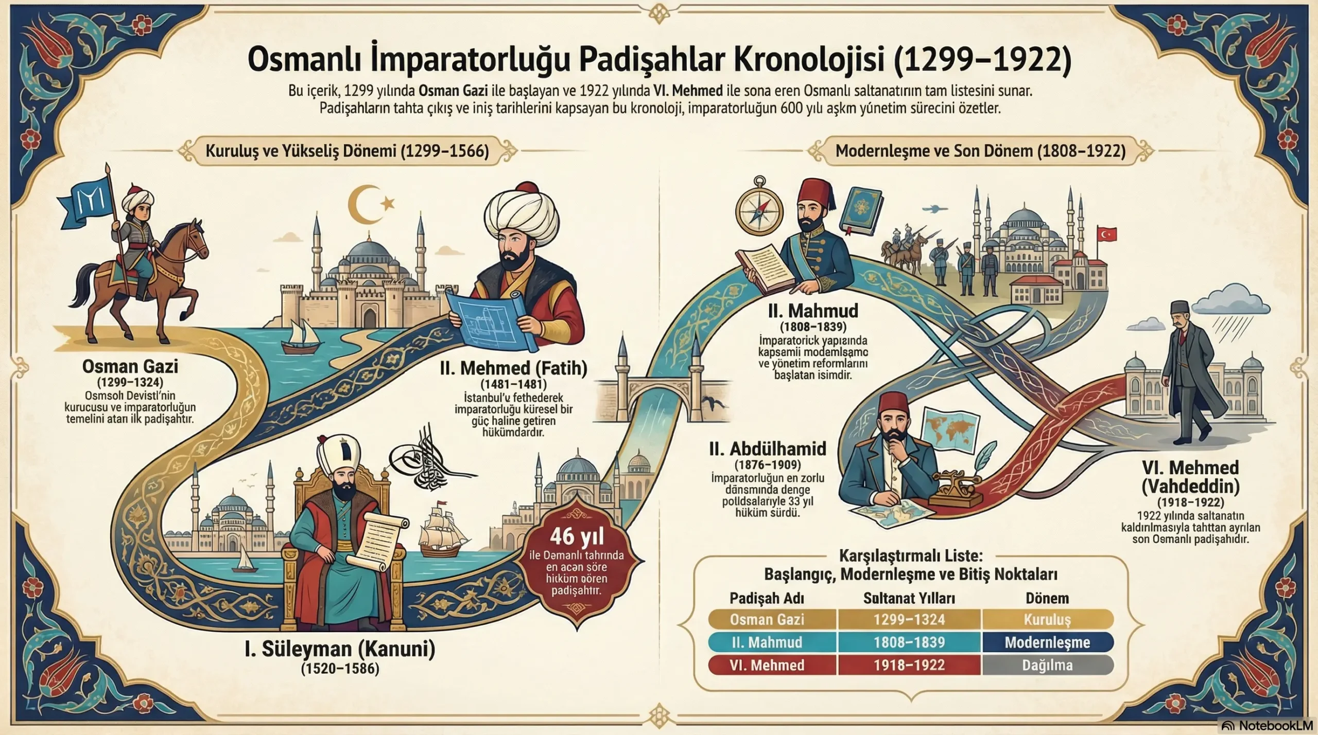 Osmanlı Padişahları 600 Yıllık Saltanat Kronolojisi (İnografi) 2 Osmanlı Padişahları