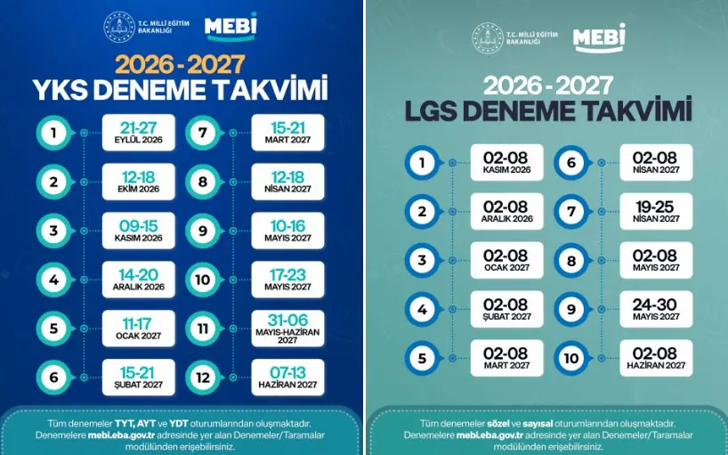 MEBİ 2026-2027 YKS ve LGS Türkiye Geneli Deneme Sınavı Takvimi Açıklandı: 22 Ücretsiz Deneme! 1 YKS ve LGS Türkiye Geneli Deneme Sınavı Takvimi