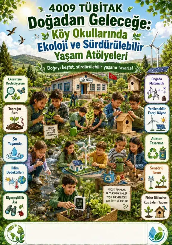 Tübitak 4009 -Doğadan Geleceğe: Köy Okullarında Ekoloji ve Sürdürülebilir Yaşam Atölyeleri Projesi 6-7-8 Ekimde yapıldı 1 TÜBİTAK 4009 kapsamında gerçekleştirilen Ekoloji ve Sürdürülebilir Yaşam Atölyeleri ile öğrenciler; doğayı keşfediyor, deney yapıyor, tasarlıyor ve geleceğin çevre dostu çözümlerini üretiyor.